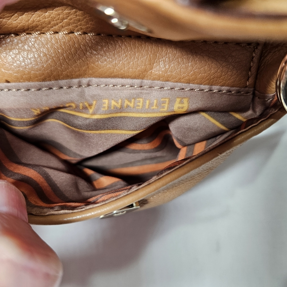 EUC Etienne Aigner Tan Leather Shoulder Bag With Metal Tag - Picture 13 of 15